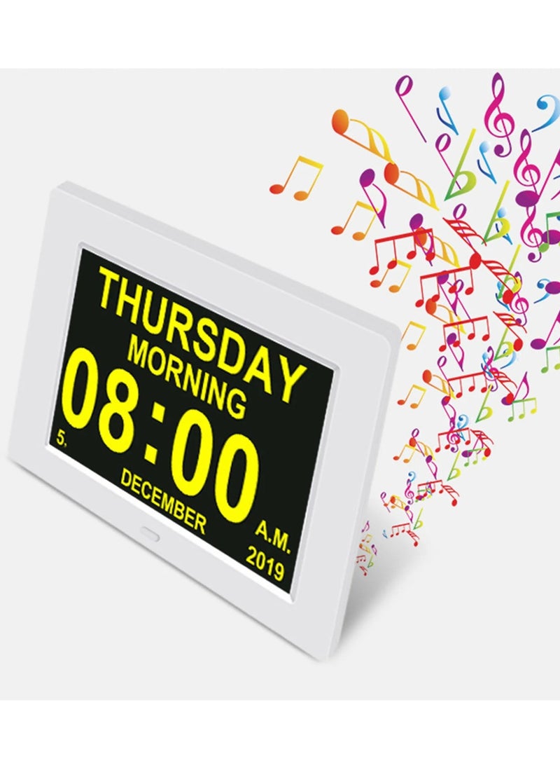 7-Inch Digital Clock Frame Digital photo frame LCD clock desktop electronic photo album calendar elderly medicine alarm clock white