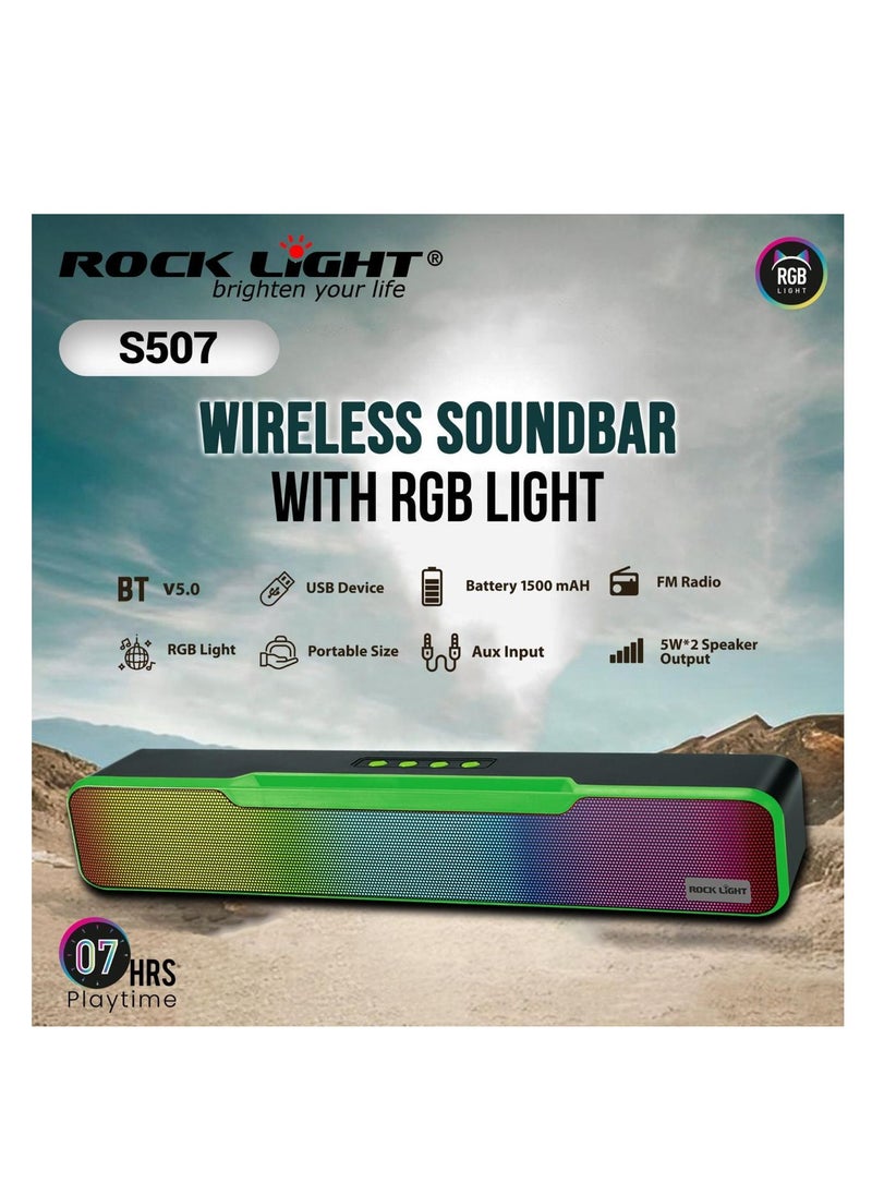 Wireless Soundbar with RGB Light RL-S507 Featuring BT V5.0, USB Support, 1500 Mah Big Battery, FM Radio and 5W X 2 Output Speaker