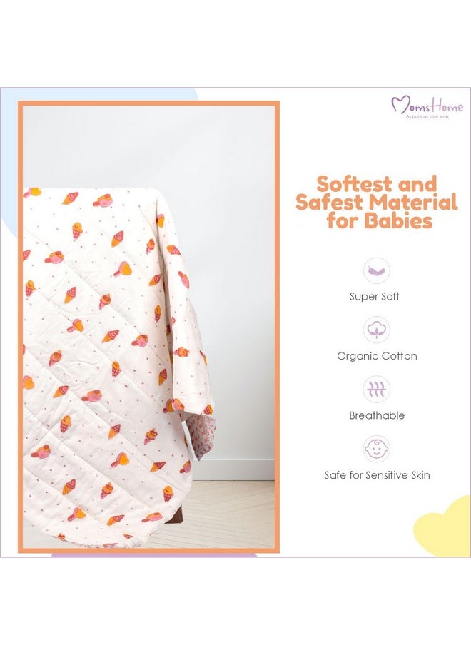 Organic Cotton All Season Baby Quilt | Light Weight | Soft | Perfect For Light Winters | 100X120 Cm | 0-3 Year | Dinosure | Reversible