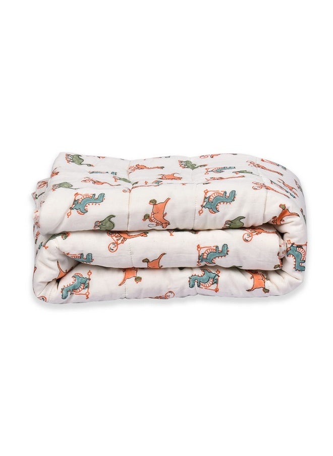 Organic Cotton All Season Baby Quilt | Light Weight | Soft | Perfect For Light Winters | 100X120 Cm | 0-3 Year | Dinosure | Reversible