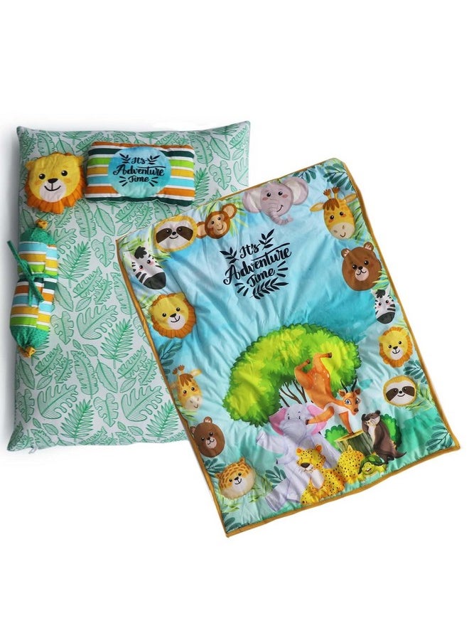 6 Pc Bedding Set For Infants | Baby Bedding Set | Baby Mattress With Quilt | Side Pillows | Head Pillow (Jungle Fun)