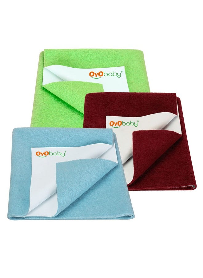 Cotton Waterproof Sheet, Extra Absorbent Fastest Dry Sheet For Baby, Anti-Piling Fleece Baby Bed Protector, Medium Size 70X100Cm, Pack Of 3, Blue, Maroon & Light Green