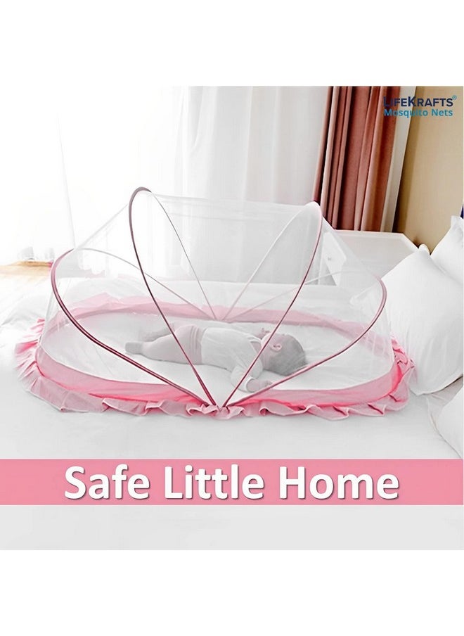 Foldable Baby Mosquito Net, Bottomless Net For Infants, For Safe & Easy Use | Ensures Your Baby'S Safe Sleep 135 X 65 X 65Cms, For Babies & Toddlers (0 To 24 Months) - Baby Pink