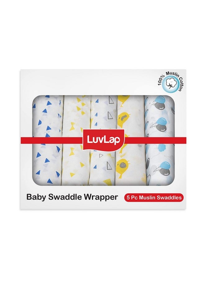 100% Cotton Muslin Baby Swaddle Set, Pack Of 5, Size-120Cm X 100Cm (47