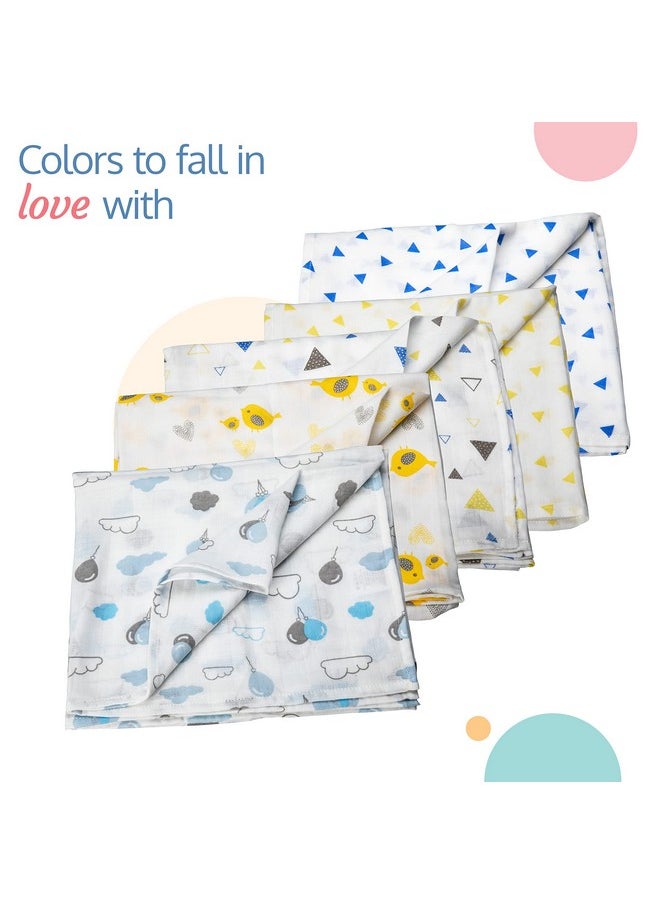 100% Cotton Muslin Baby Swaddle Set, Pack Of 5, Size-120Cm X 100Cm (47