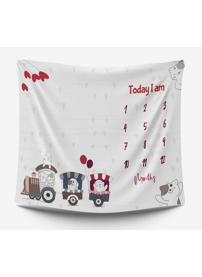 Milestone Blanket & Props For Baby'S |1 To 12 Months Prop |Ac Room Blanket For Summer | Newborn Baby Blanket | Infants Winter Blanket | Baby Bedding -90X120 (Striped, White, Fleece)