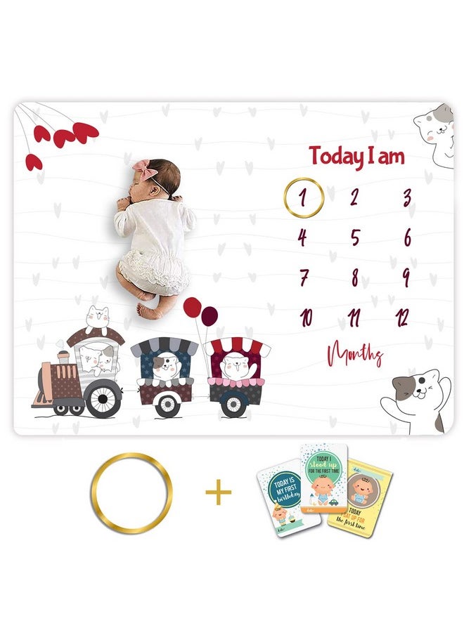 Milestone Blanket & Props For Baby'S |1 To 12 Months Prop |Ac Room Blanket For Summer | Newborn Baby Blanket | Infants Winter Blanket | Baby Bedding -90X120 (Striped, White, Fleece)