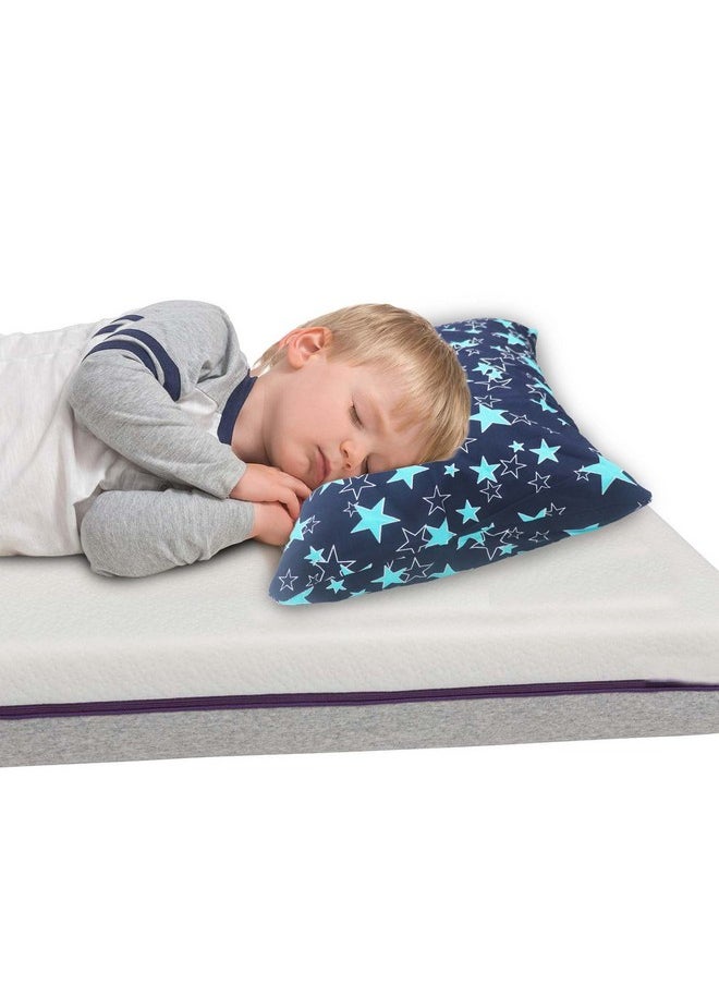 Toddler Pillow With 100% Cotton Removable Cover - 20 X 15 Inches | Children Pillows | Baby Pillows - Navy Star