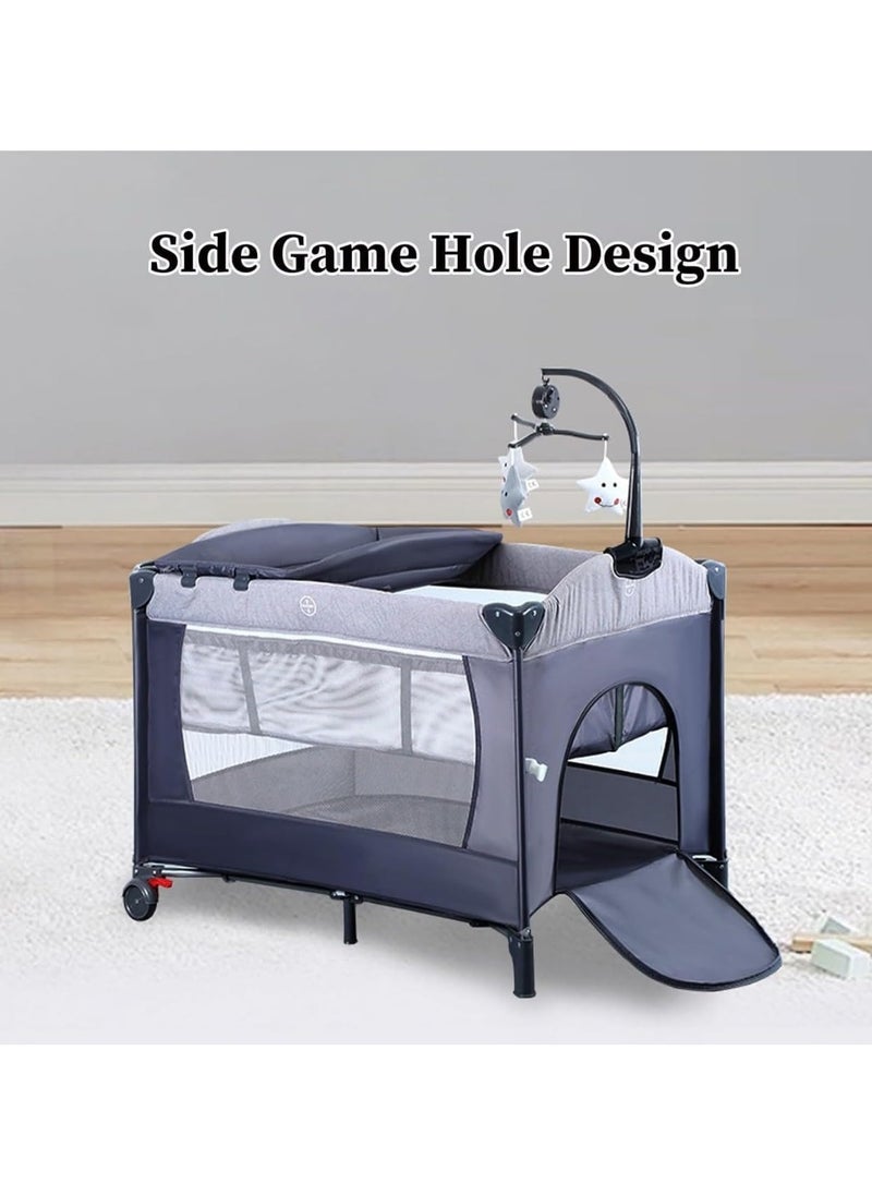 5 in 1 Baby Bassinet Infant & Toddler Travel Beds, Portable Baby Cradle with Diaper Changing Table, Lightweight Crib Packable and Easy Setup Baby Playard, Breathable Mesh Sides