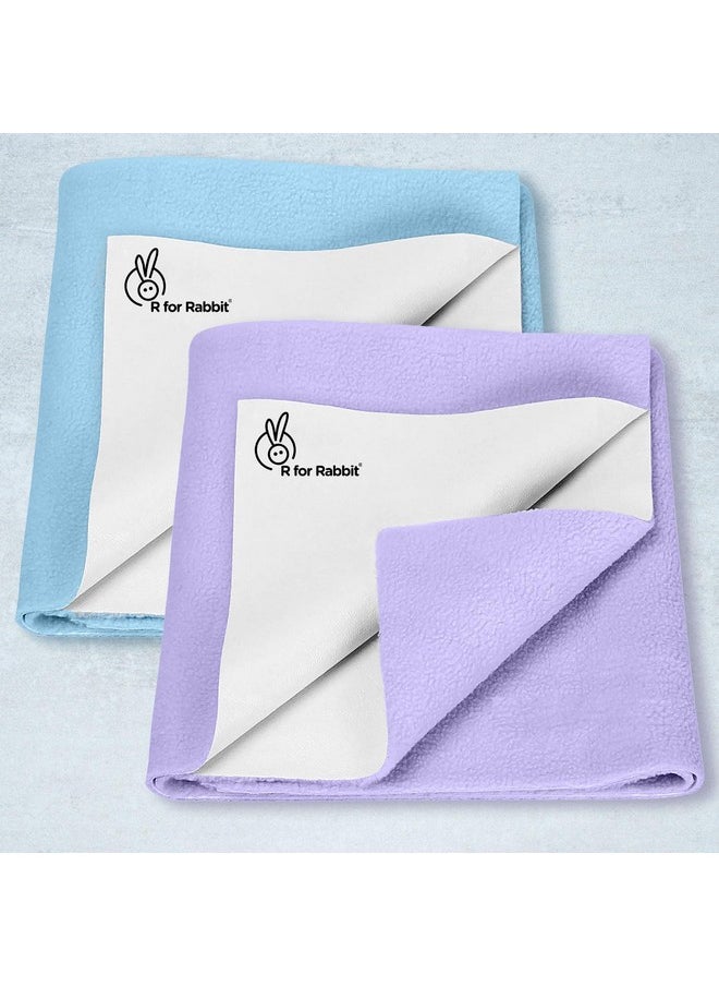 Waterproof Quick Dry Sheet Bliss For Baby | Anti-Piling Fleece Extra Absorbent Instant Dry Sheet For Baby Bed | Baby Cot Protector Sheet|Baby Bed Protector (Size-L,Blue-Purple,Pack Of 2)