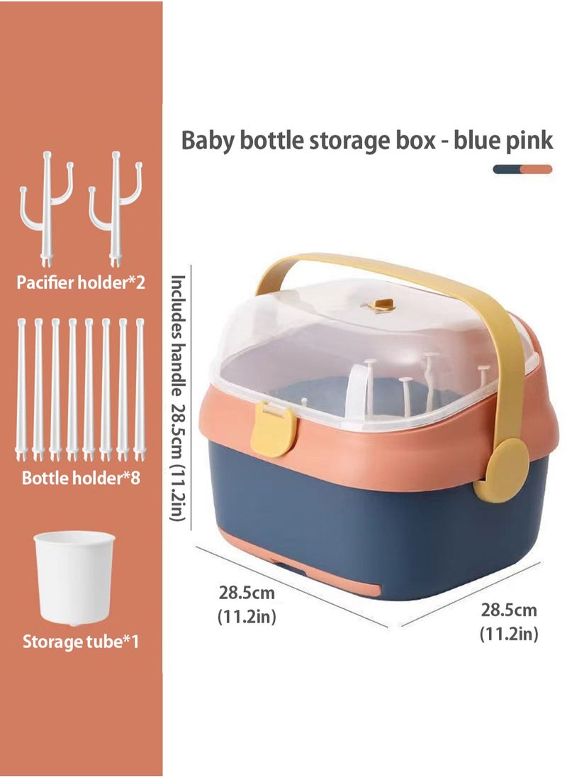 Baby Bottle Storage Box,Baby Bottle Drying Rack,Storage Box With Swivel Vent And Dust Cover,Detachable Holder, Space Saving, Portable Design, Dust Proof, Safe Material (blue), Baby Bottle Storage