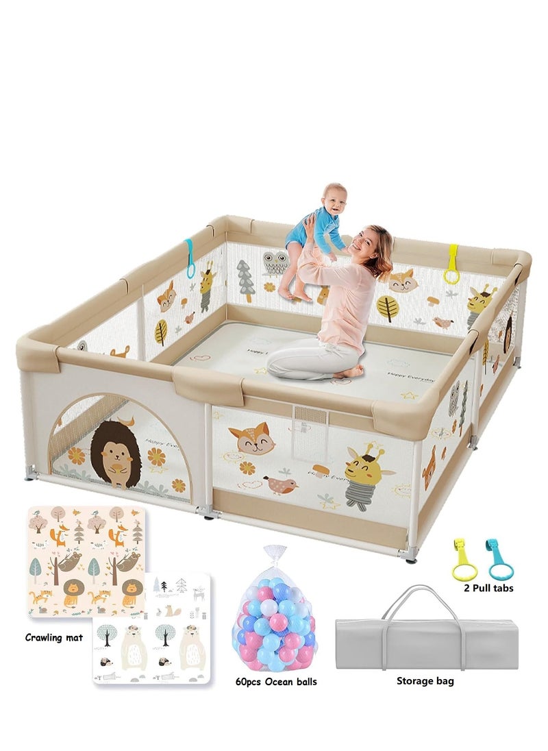 Family Paradise Baby Playpen - Baby and Toddler Fence 150 x 180cm Baby Fence Play Area Children's Playground Portable Children's Activity Centre Non-Slip Suction Cups and Soft Breathable(Without cushion)