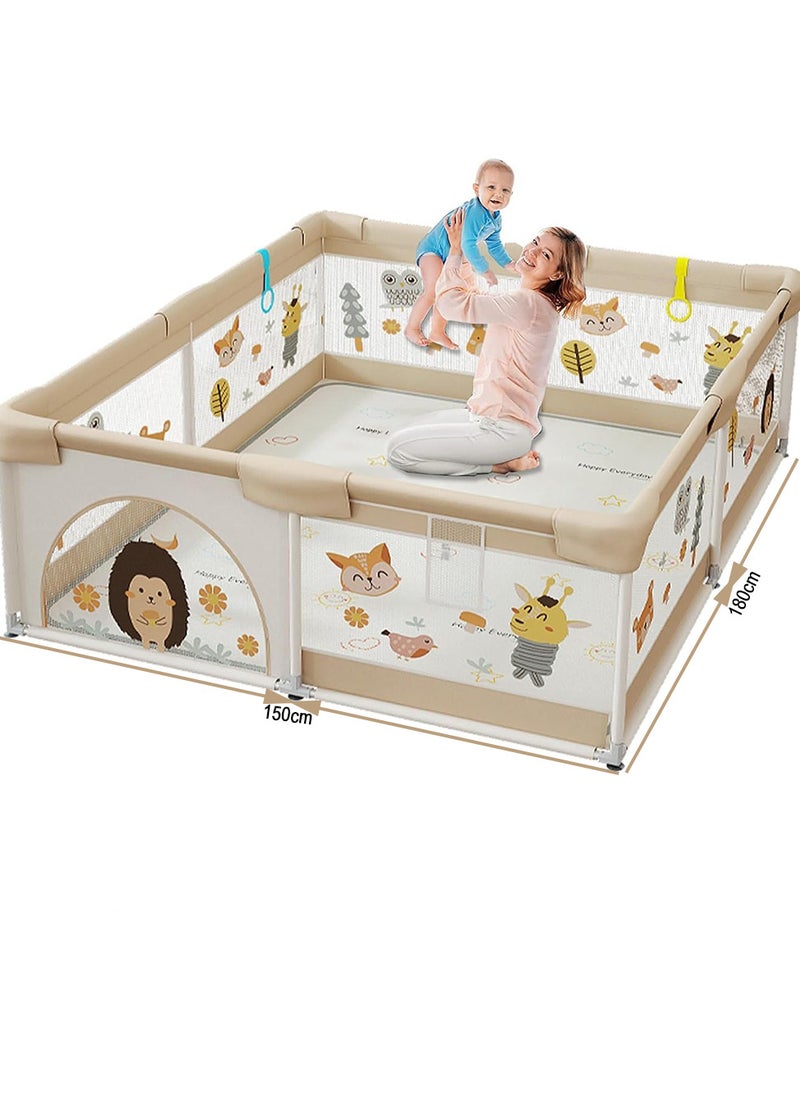 Family Paradise Baby Playpen with Mat - Baby and Toddler Fence 150 x 180cm Baby Fence Play Area Portable Children's Activity Centre Non-Slip Suction Cups and Soft Breathable