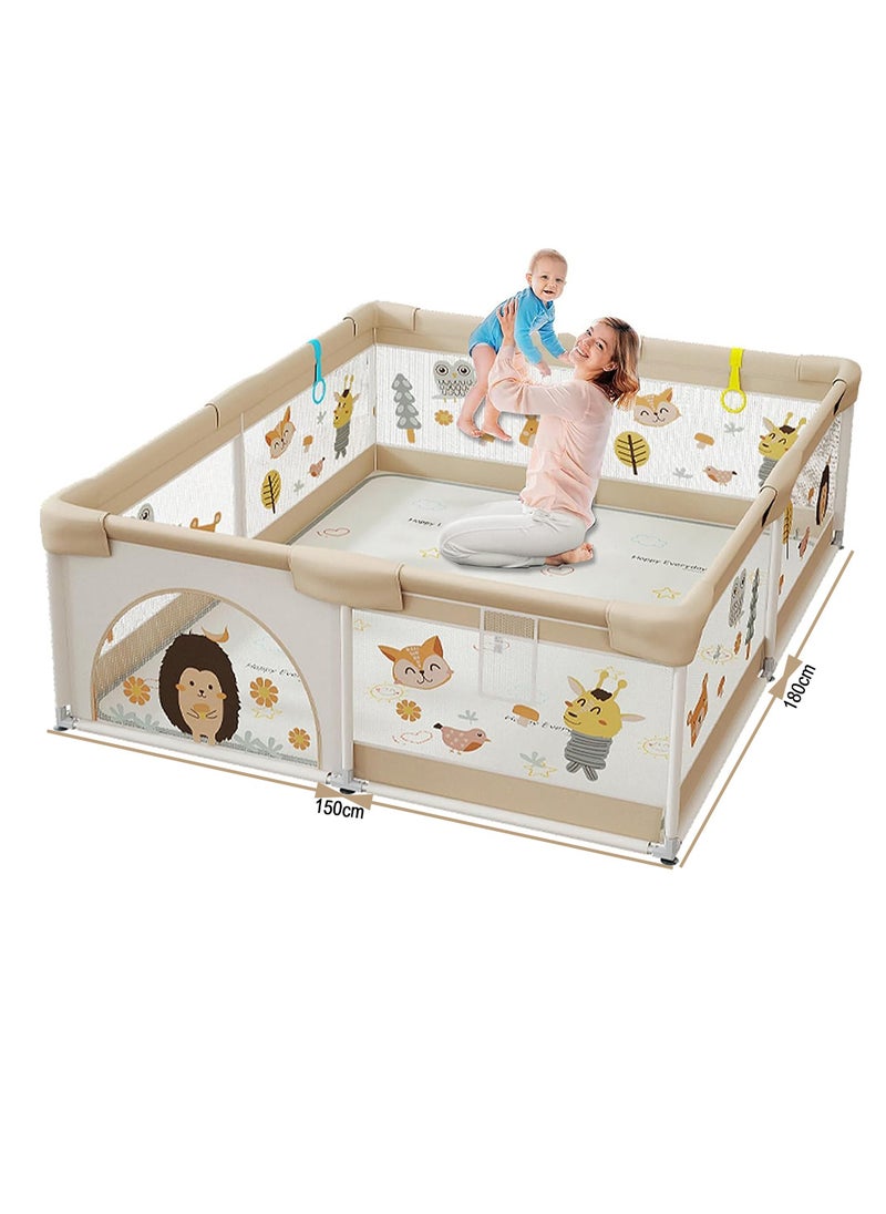 Family Paradise Baby Playpen with Mat - Baby and Toddler Fence 150 x 180cm Baby Fence Play Area Portable Children's Activity Centre Non-Slip Suction Cups and Soft Breathable