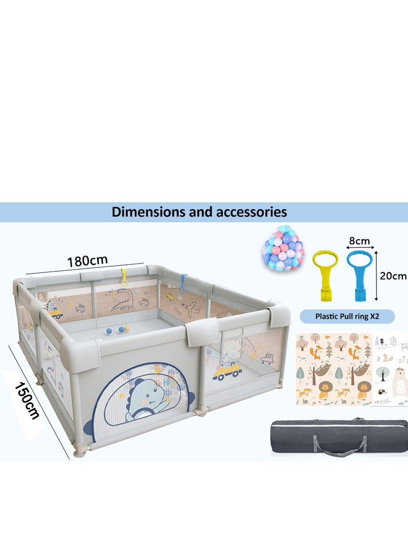 Playpen Fance for Toddlers Extra Large Baby Playard with Gate Indoor /Outdoor Kids Activity Center with Anti-Slip Base Play Yard with Soft Breathable Mesh Baby Fence Play Area (150 x180cm)