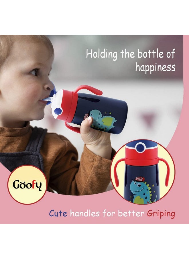 Goofy Vacuum Thermo Seal Insulated Double Wall Steel Body Baby Sipper With One Touch Opening & Silicon Straw,Long Retention Of Temperature Of Hot & Cold Liquids (Blue)