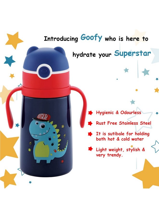 Goofy Vacuum Thermo Seal Insulated Double Wall Steel Body Baby Sipper With One Touch Opening & Silicon Straw,Long Retention Of Temperature Of Hot & Cold Liquids (Blue)