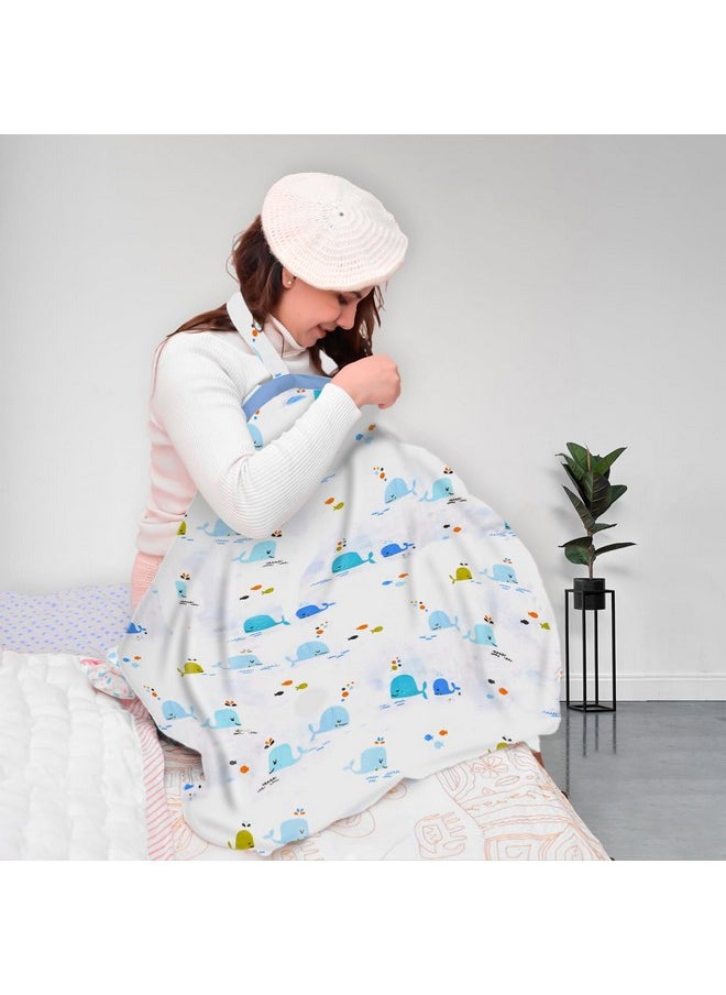 Organic Cotton Muslin Nursing Cover For Breastfeeding Apron | Blue Whale - 1 Count