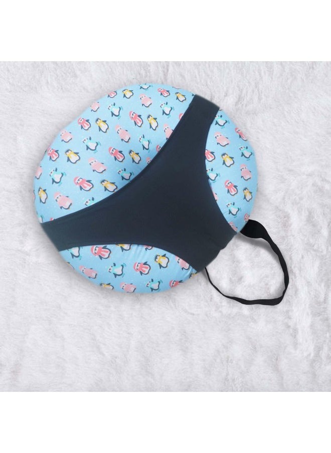 5In1 Baby Feeding Pillow With 100% Cotton Detachable Cover|With Belt&Baby Hoop|Breastfeeding Pillow|Nursing Pillow (Dancing Penguins) Multicolor