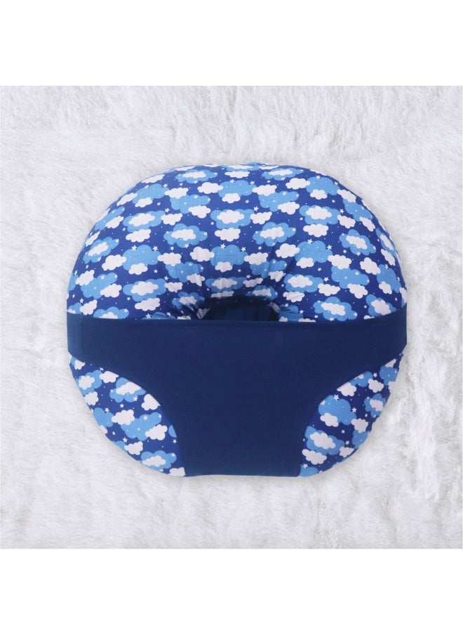 5In1 Baby Feeding Pillow With 100% Cotton Detachable Cover | With Belt And Baby Hoop | Breastfeeding Pillow | Nursing Pillow (Blue Clouds)