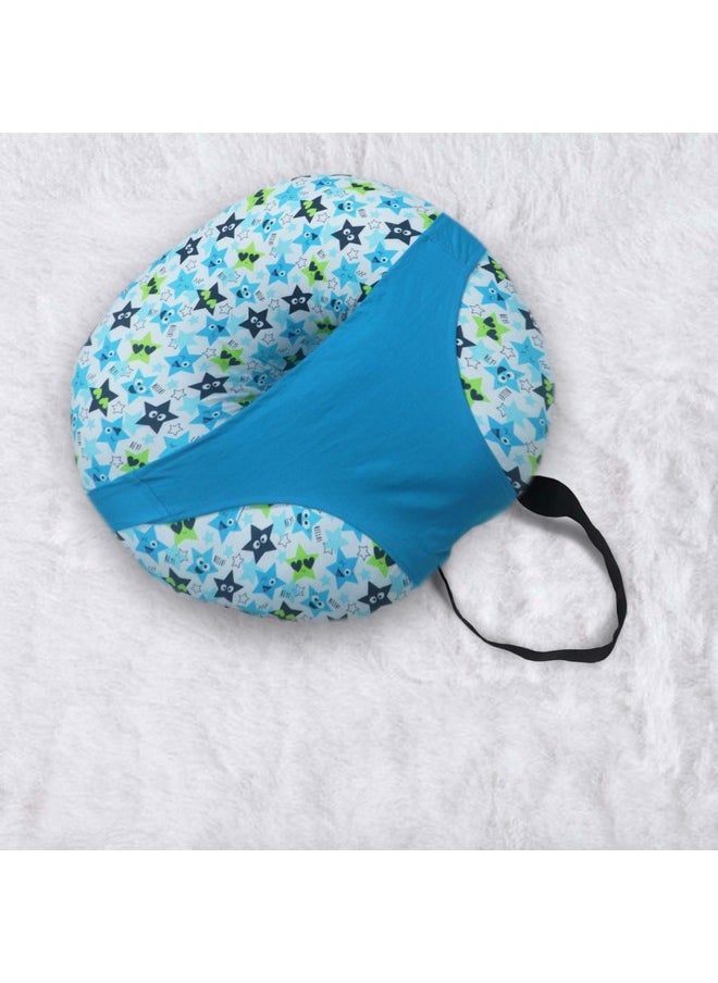 5In1 Baby Feeding Pillow With 100% Cotton Detachable Cover | With Belt And Baby Hoop | Breastfeeding Pillow | Nursing Pillow (Happy Stars,Blue)