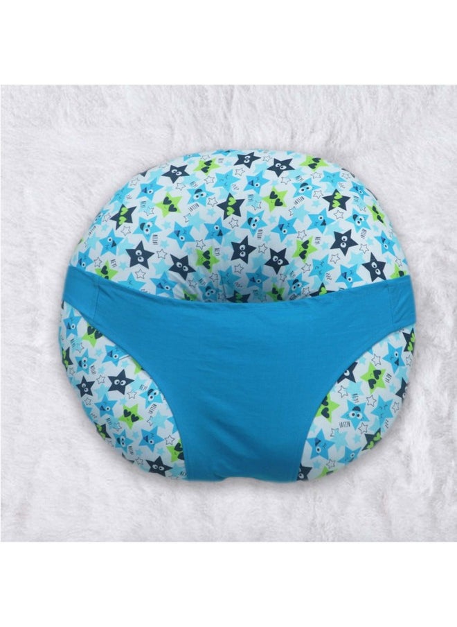 5In1 Baby Feeding Pillow With 100% Cotton Detachable Cover | With Belt And Baby Hoop | Breastfeeding Pillow | Nursing Pillow (Happy Stars,Blue)