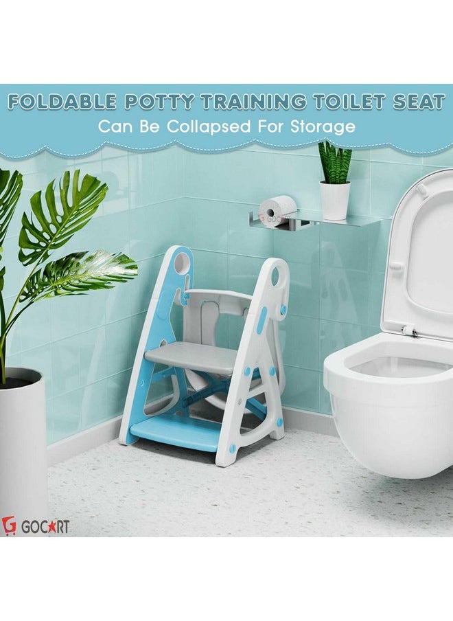 Baby Toilet Seat 2 In 1 With Step Stool, Triangle Stand, Children'S Pu Padded Toilet Seat With Stairs (Sky Blue)