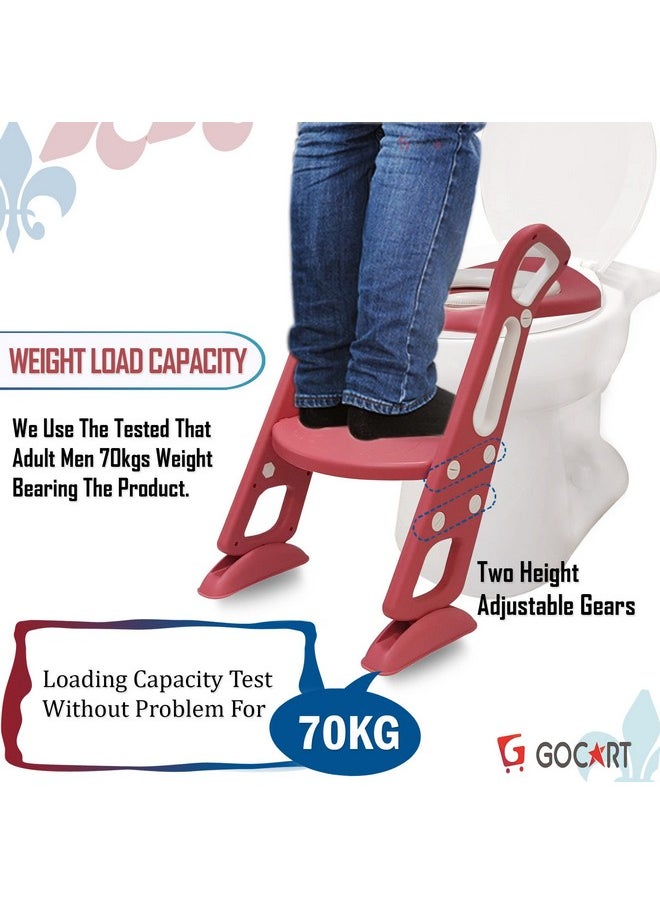 Adjustable Toilet Training Seat With Sturdy Non-Slip Wide Step And Soft Cushion For Baby (Chinese Red)