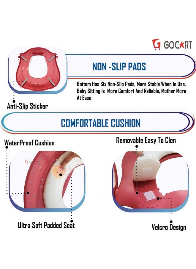 Adjustable Toilet Training Seat With Sturdy Non-Slip Wide Step And Soft Cushion For Baby (Chinese Red)