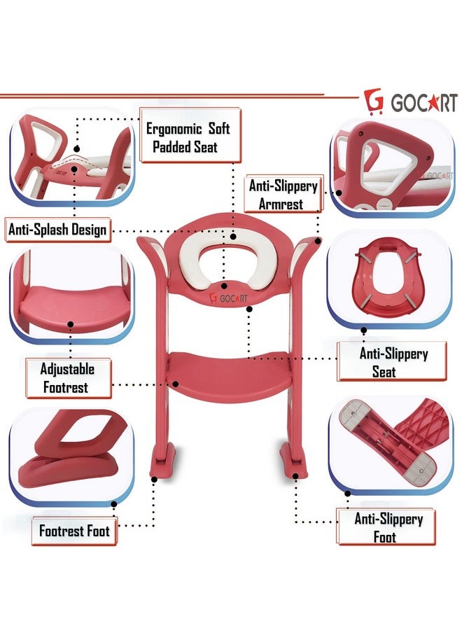Adjustable Toilet Training Seat With Sturdy Non-Slip Wide Step And Soft Cushion For Baby (Chinese Red)