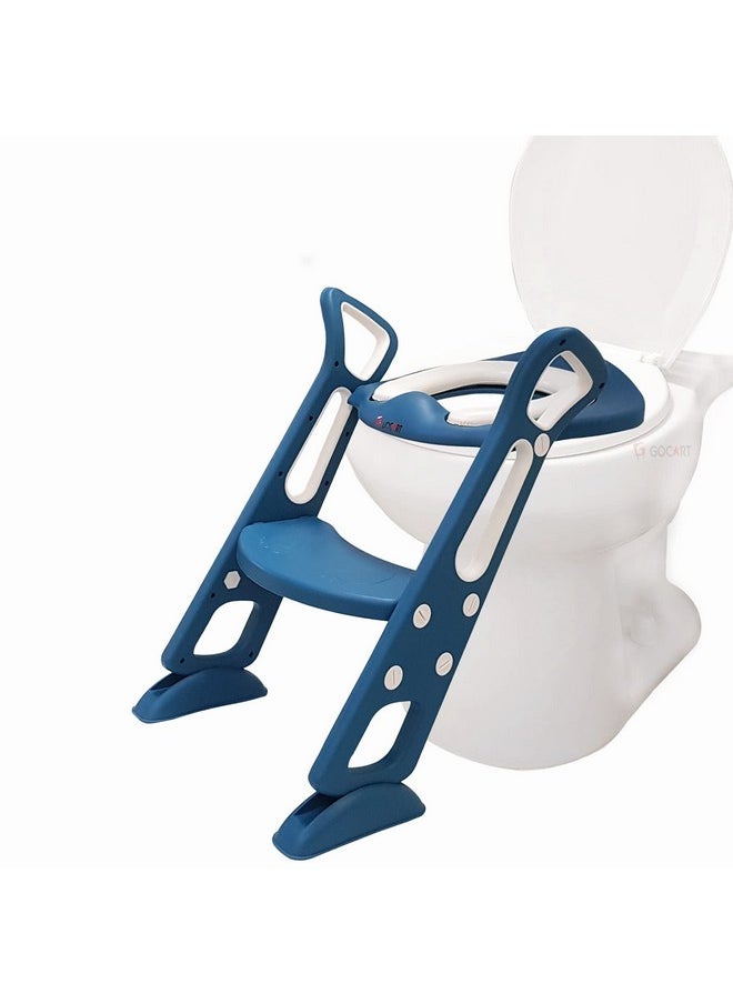 Adjustable Toilet Training Seat With Sturdy Non-Slip Wide Step And Soft Cushion For Baby (Lake Blue), Plastic