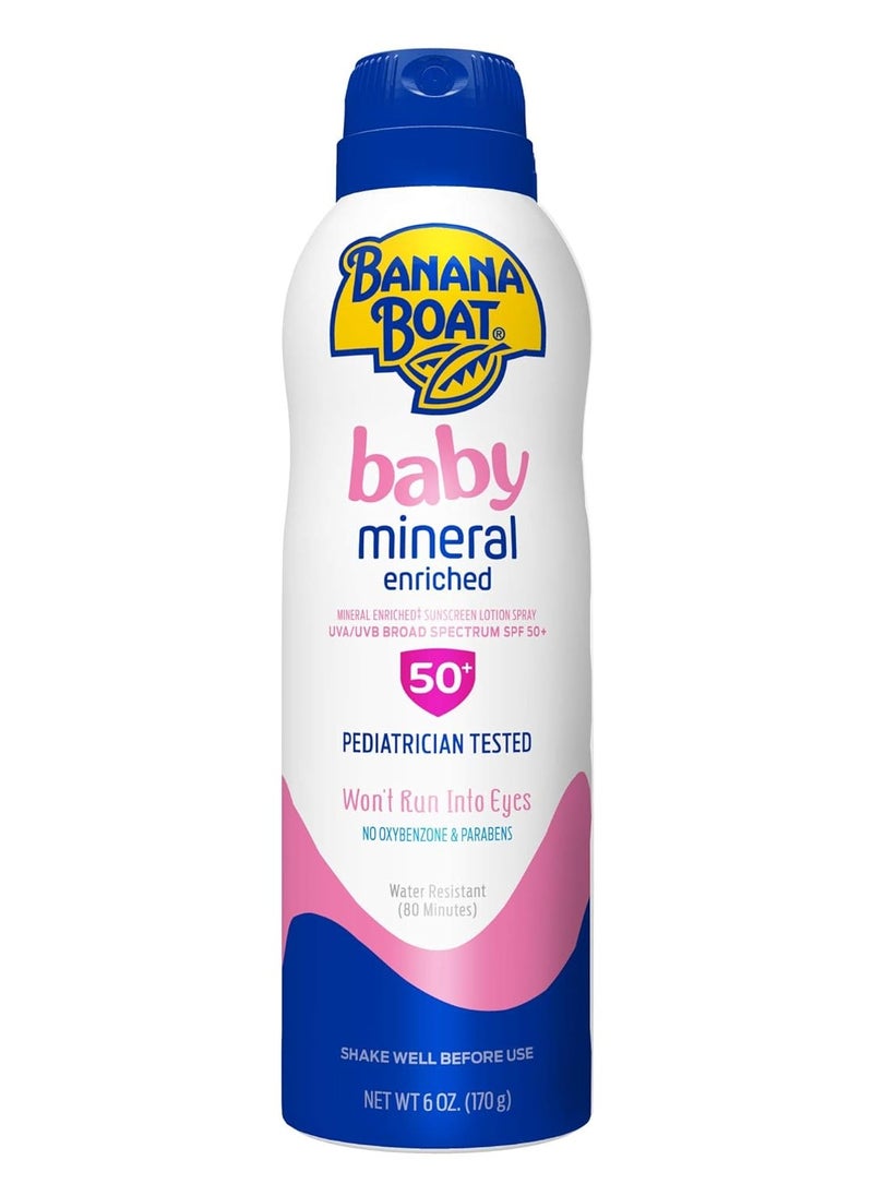 Banana Boat Baby Mineral Enriched Sunscreen Spray SPF 50, 6oz | Banana Boat Baby Sunscreen Spray, Sunscreen for Babies, Oxybenzone Free Sunscreen, Banana Boat Spray Sunscreen SPF 50, 6oz