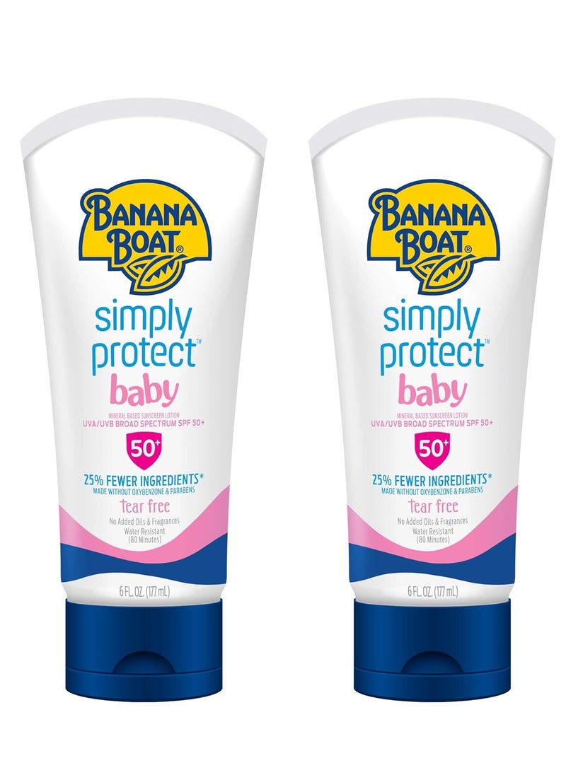 Banana Boat Baby 100% Mineral Sunscreen Lotion SPF 50 Twin Pack | Banana Boat Baby Sunscreen, Sunscreen for Babies, Oxybenzone Free Sunscreen, Banana Boat Lotion Sunscreen SPF 50, 6oz each