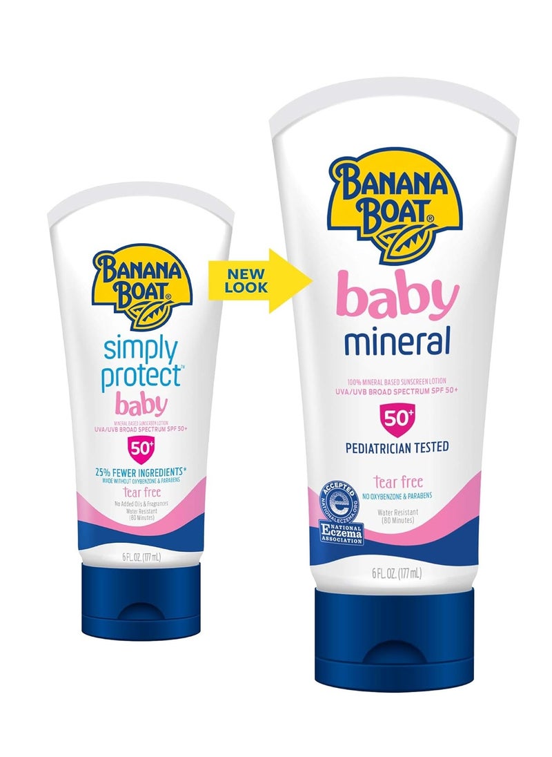 Banana Boat Baby 100% Mineral Sunscreen Lotion SPF 50 Twin Pack | Banana Boat Baby Sunscreen, Sunscreen for Babies, Oxybenzone Free Sunscreen, Banana Boat Lotion Sunscreen SPF 50, 6oz each