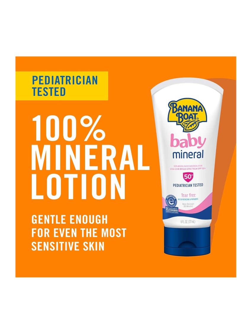 Banana Boat Baby 100% Mineral Sunscreen Lotion SPF 50 Twin Pack | Banana Boat Baby Sunscreen, Sunscreen for Babies, Oxybenzone Free Sunscreen, Banana Boat Lotion Sunscreen SPF 50, 6oz each