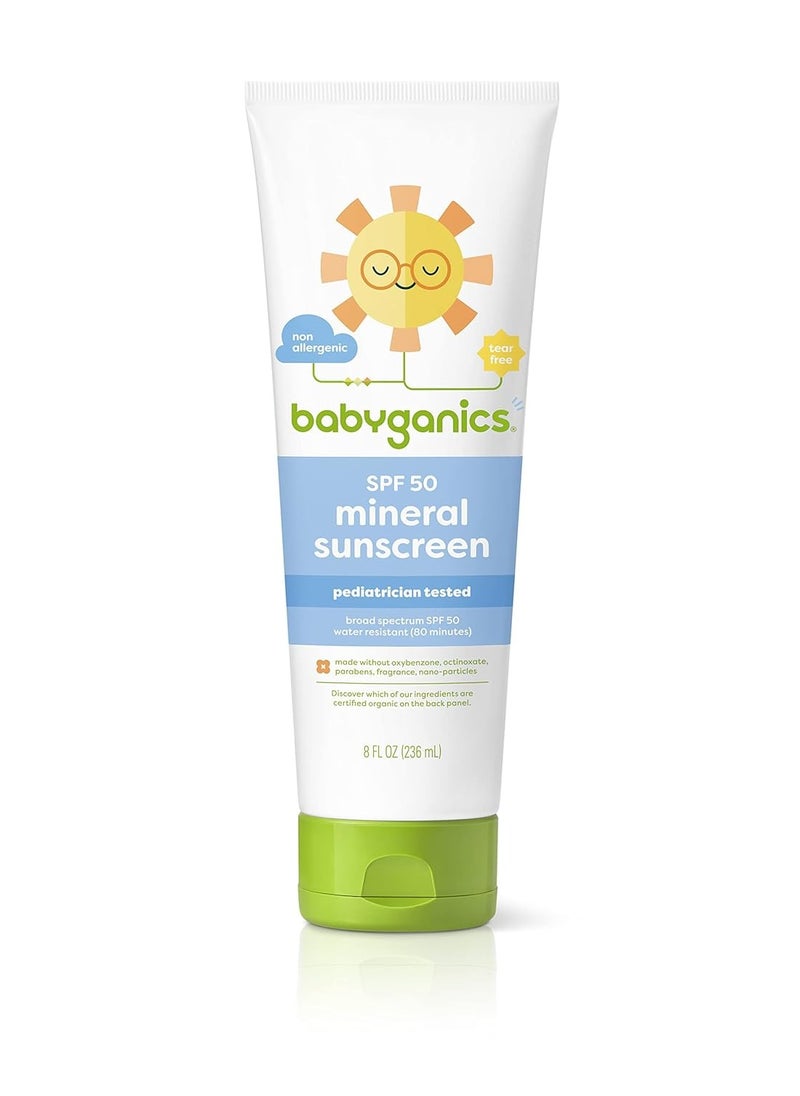 Babyganics SPF 50 Baby Mineral Sunscreen Lotion | UVA UVB Protection | Octinoxate & Oxybenzone Free | Water Resistant, Value Size, 8oz