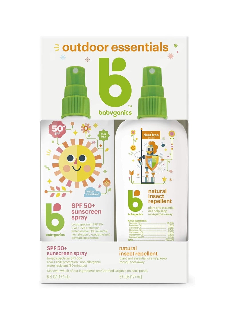 Babyganics 50 SPF Baby Sunscreen Spray and Bug Spray | Octinoxate & Oxybenzone Free | DEET Free, 6oz each, Combo 2 Pack