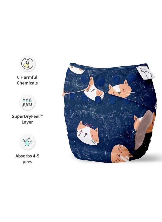 Uno - Freesize Washable & Reusable Waterproof Adjustable Cloth Diaper For Babies From 5-17Kgs-Pack Of 1 Cloth Diaper With Organic Cotton Pad(Good Cattitude :)