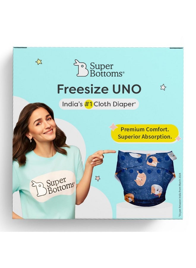 Uno - Freesize Washable & Reusable Waterproof Adjustable Cloth Diaper For Babies From 5-17Kgs-Pack Of 1 Cloth Diaper With Organic Cotton Pad(Good Cattitude :)