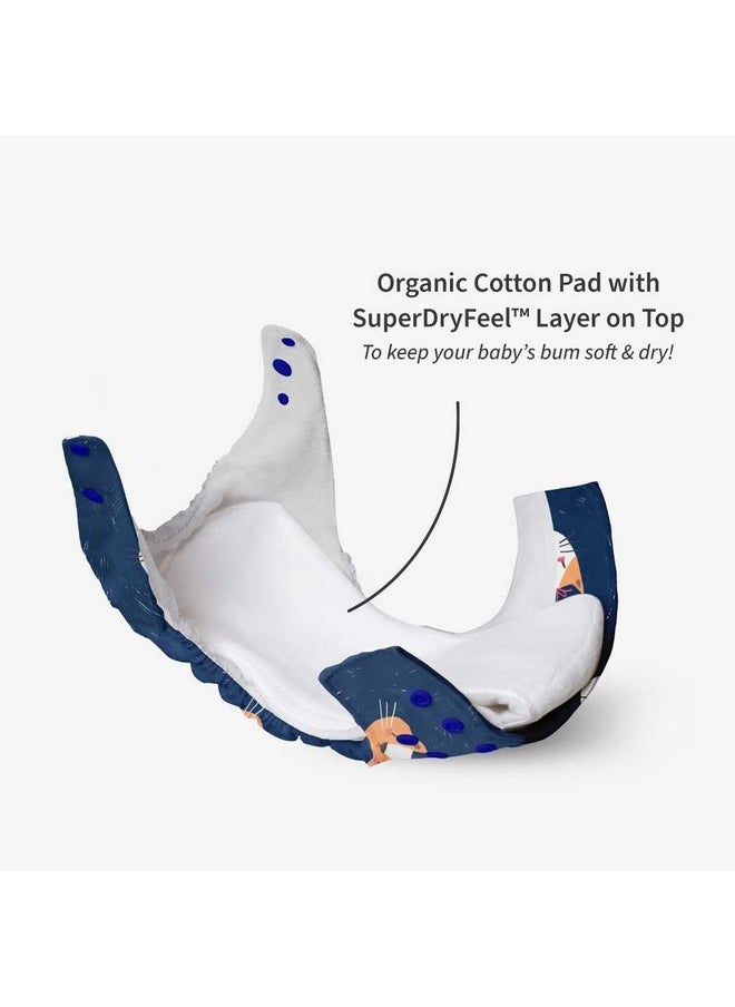 Uno - Freesize Washable & Reusable Waterproof Adjustable Cloth Diaper For Babies From 5-17Kgs-Pack Of 1 Cloth Diaper With Organic Cotton Pad(Good Cattitude :)