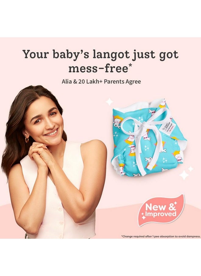 First Love Dryfeel Langot For Newborn Baby | No Mess Langot | Premium Cotton Padding (No Sponge) | Ultra-Soft | Mess-Free Diaper-Free Time | 0-9M | (Bummy World, Pack Of 3, Small).