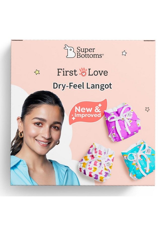 First Love Dryfeel Langot For Newborn Baby | No Mess Langot | Premium Cotton Padding (No Sponge) | Ultra-Soft | Mess-Free Diaper-Free Time | 0-9M | (Bummy World, Pack Of 3, Small).