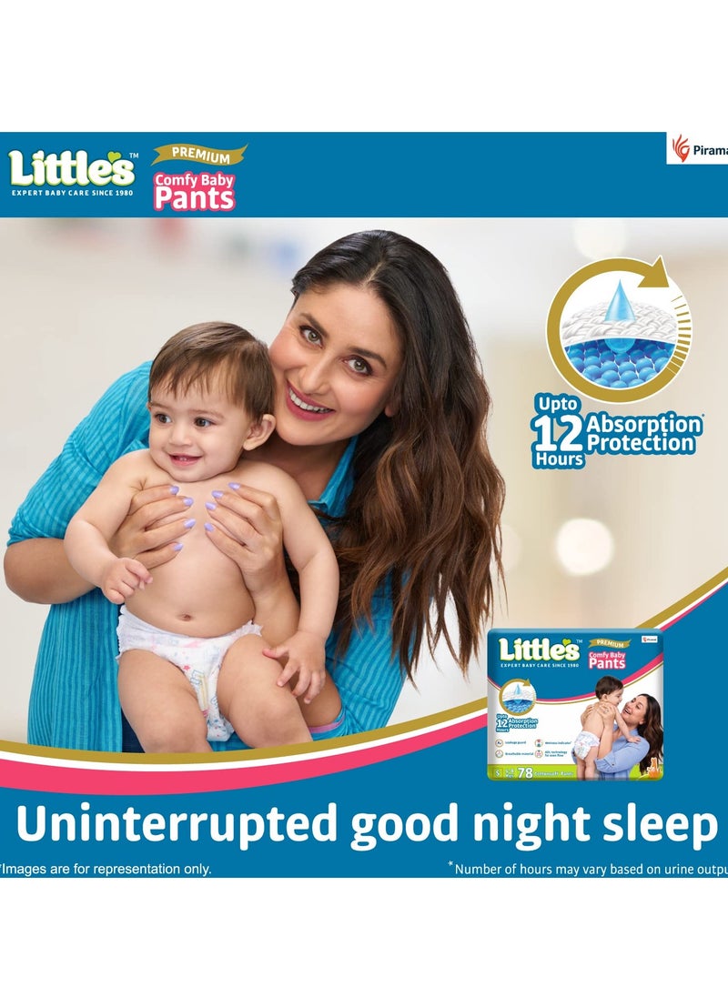 Little's Baby Diapers S Size (Small) Pants Style | 4-8 kg | 78 Count - Pack of 1 | Super Jumbo Baby Diaper with Leakage Guard, Wetness Indicator & 12 Hours Absorption