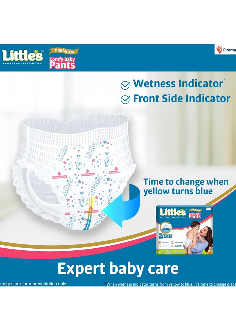 Little's Baby Diapers S Size (Small) Pants Style | 4-8 kg | 78 Count - Pack of 1 | Super Jumbo Baby Diaper with Leakage Guard, Wetness Indicator & 12 Hours Absorption