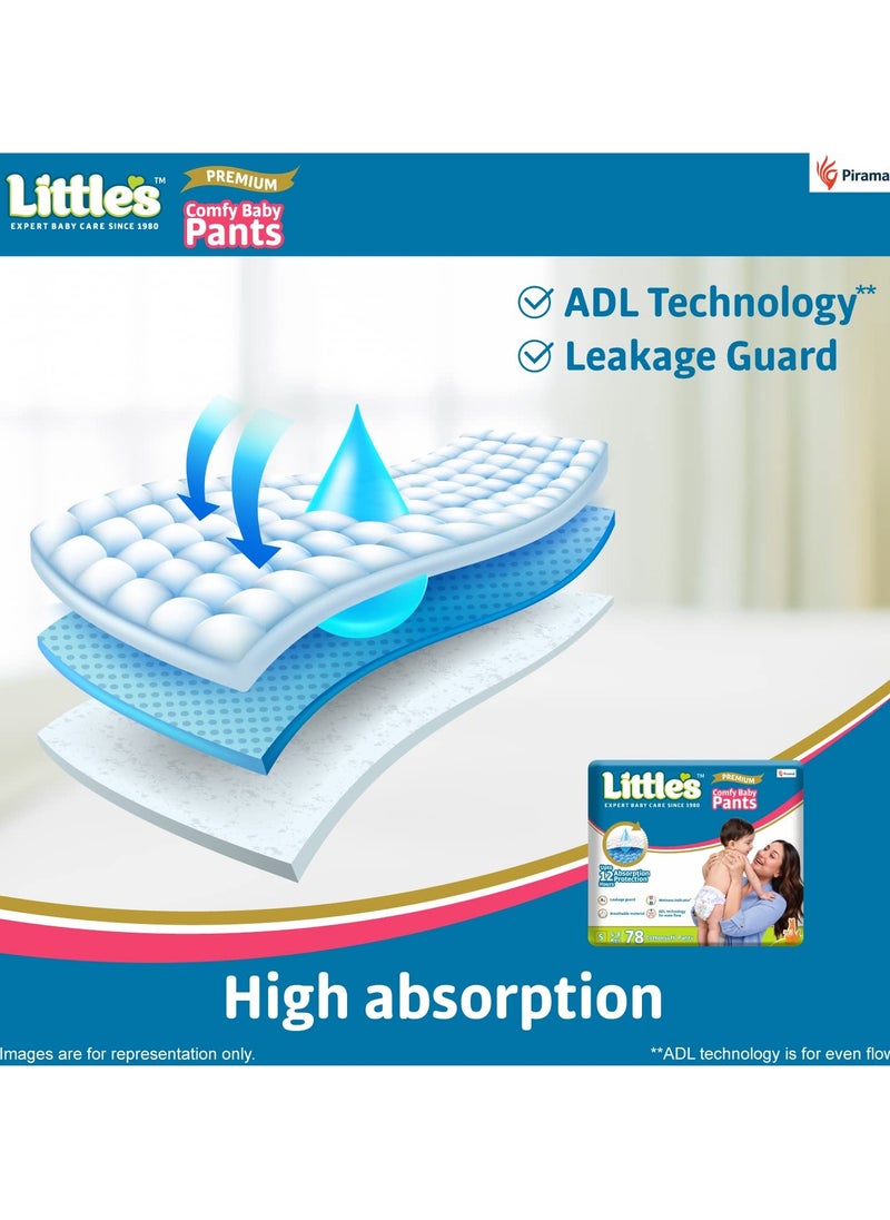 Little's Baby Diapers S Size (Small) Pants Style | 4-8 kg | 78 Count - Pack of 1 | Super Jumbo Baby Diaper with Leakage Guard, Wetness Indicator & 12 Hours Absorption