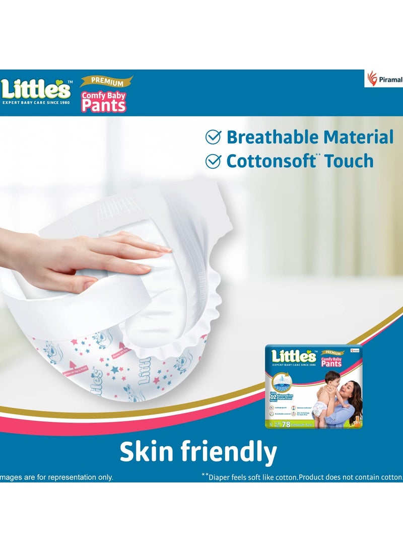 Little's Baby Diapers S Size (Small) Pants Style | 4-8 kg | 78 Count - Pack of 1 | Super Jumbo Baby Diaper with Leakage Guard, Wetness Indicator & 12 Hours Absorption