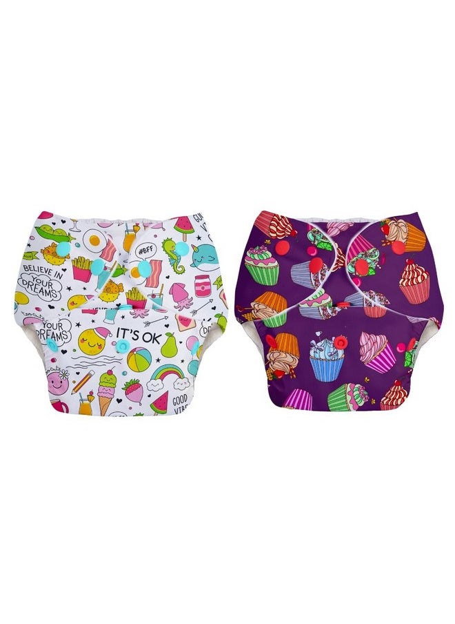 Basic Pack Of 2 Reusable Cloth Diaper For Babies 0-3 Years | Freesize Adjustable, Washable And Reusable | Outer Shell Only | (Without Dry Feel Pad/Soaker/Insert) | Print May Vary