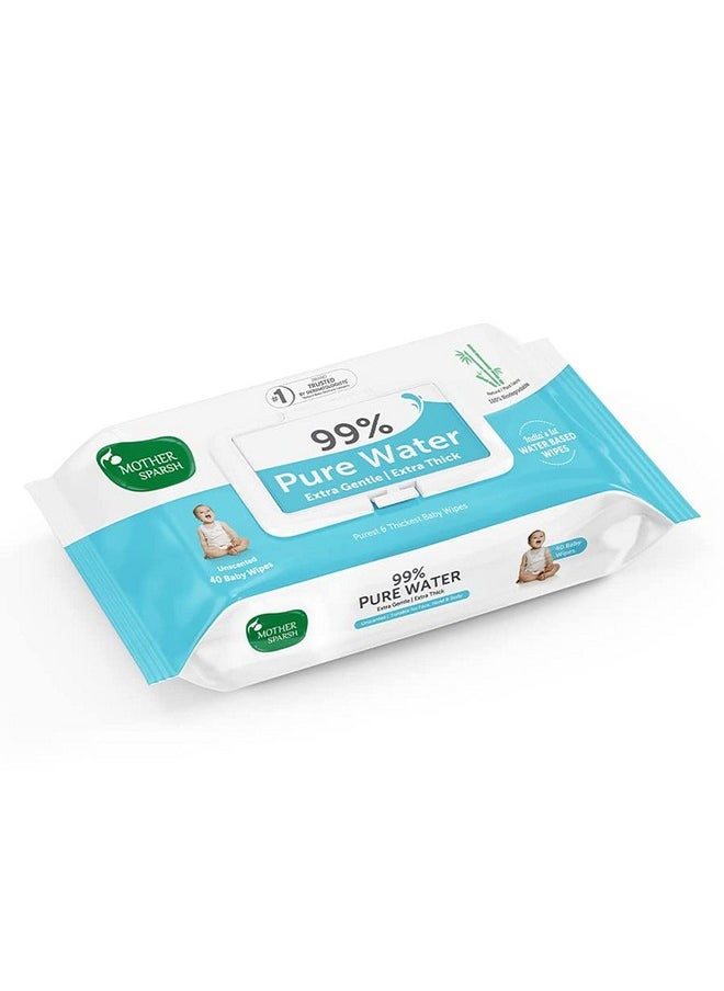 99% Pure Water Baby Wipes (40 Unscented Wipes) Travel Friendly Pack Made With Plant Based Fabric