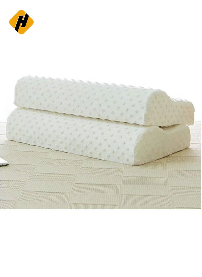 Cervical Orthopedic Memory Foam Pillow Standard Size Neck & Back Support Pillow for Sleeping with Removable Zipper Cover (23” L x 13.8” W x 4” H | Color: White | 2pcs Set