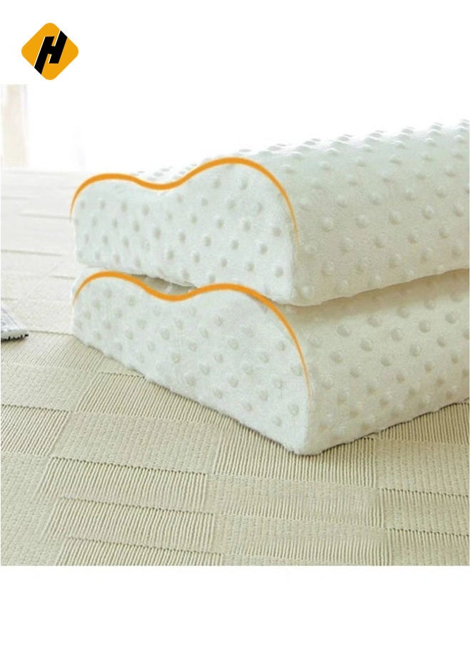 Cervical Orthopedic Memory Foam Pillow Standard Size Neck & Back Support Pillow for Sleeping with Removable Zipper Cover (23” L x 13.8” W x 4” H | Color: White | 2pcs Set